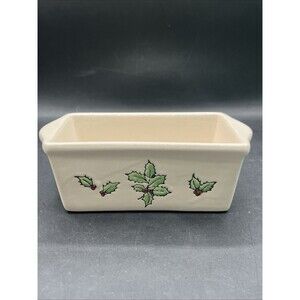VTG Nantucket Stoneware Mini loaf Pan Glossy Finish Christmas Holly leaves